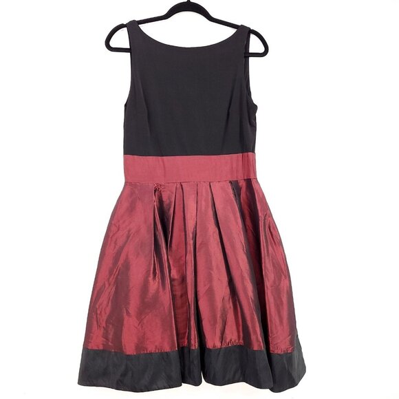 SL Fashions Party Dress Size 12 Pleated Pockets Red Black Sleeveless Open Back - Picture 1 of 13
